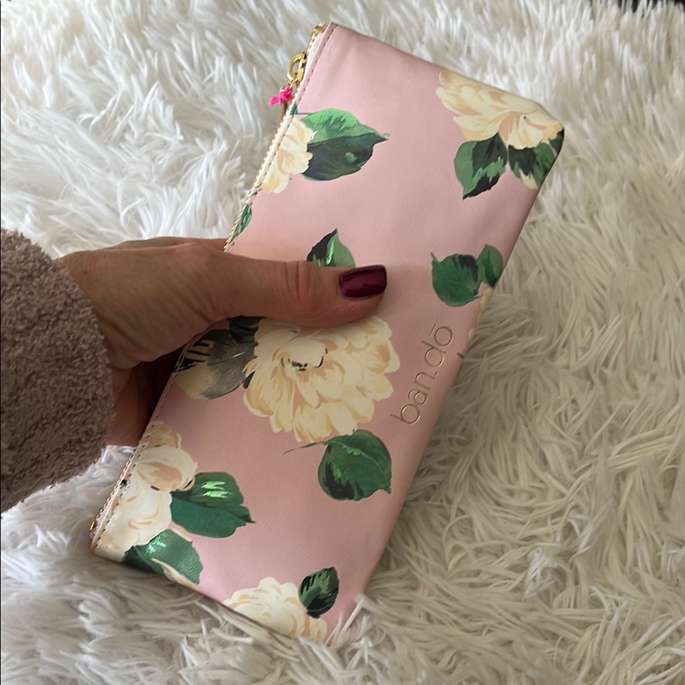 Ban.do Pink and Green Floral Cosmetic/Travel Bag